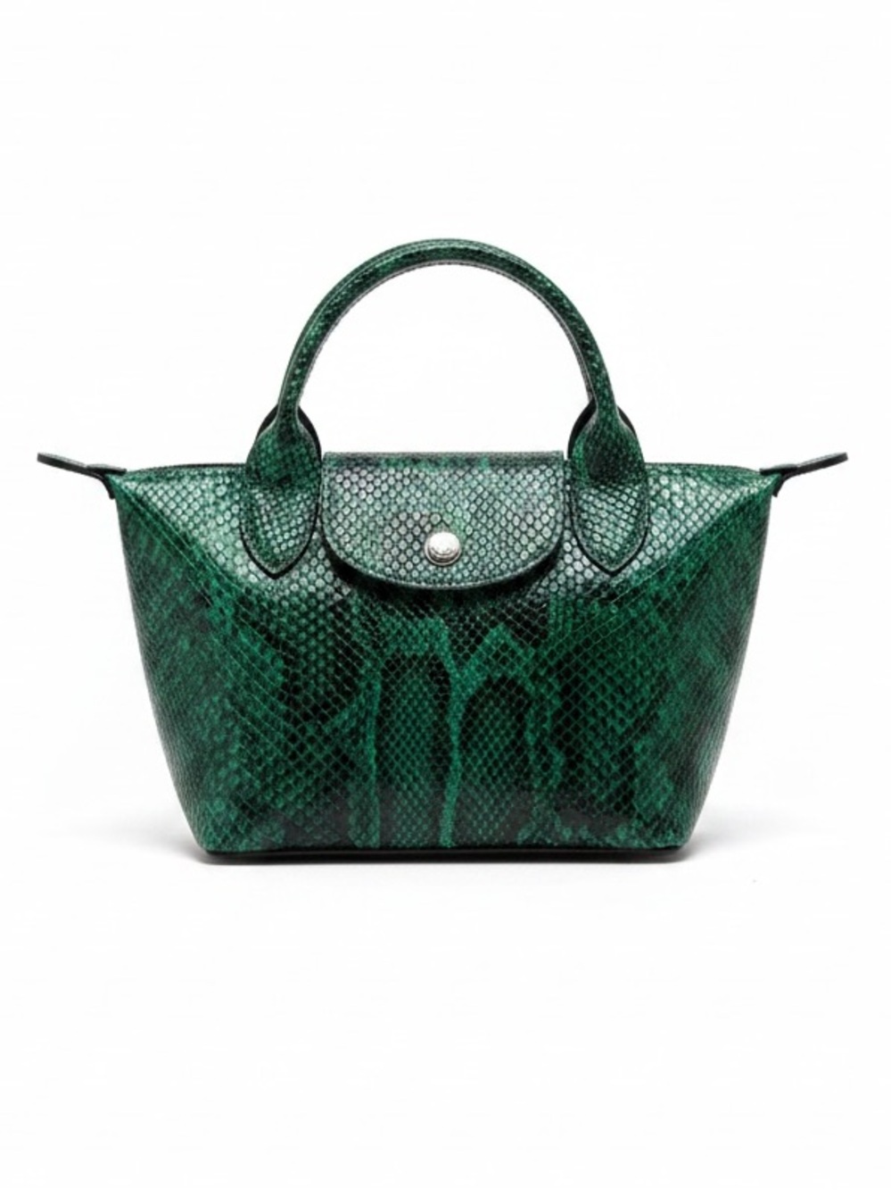 NWOT Longchamp Green Python-Effect Top-Handle Womens Bag